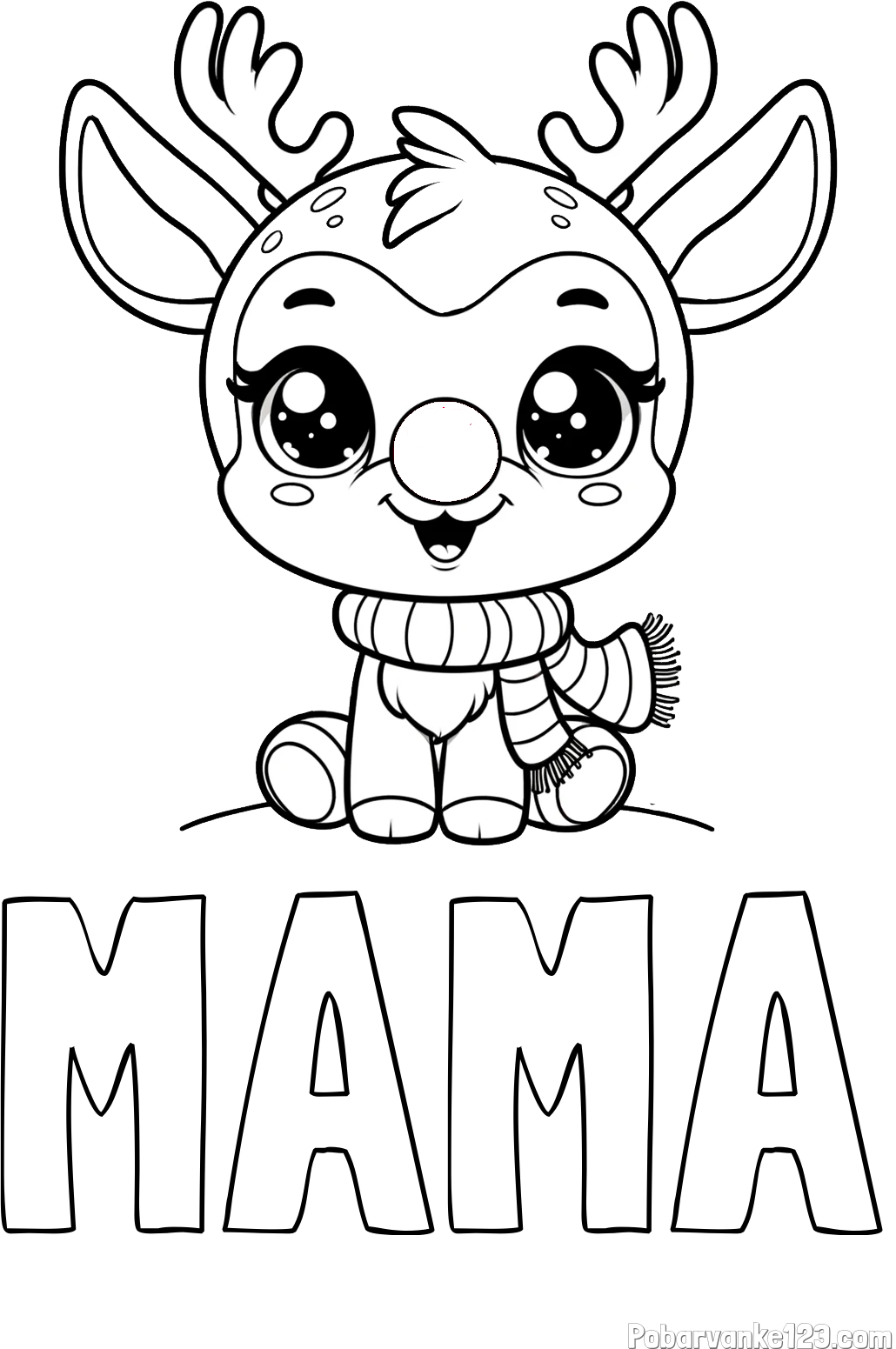 Pobarvanka imena MAMA in otroška pobarvanka jelenčka Rudolfa s šalom okoli vratu