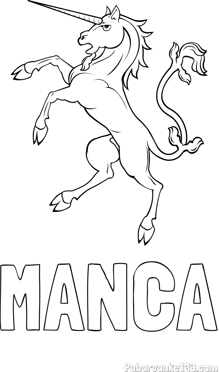 Pobarvanka imena MANCA in samorog Pua