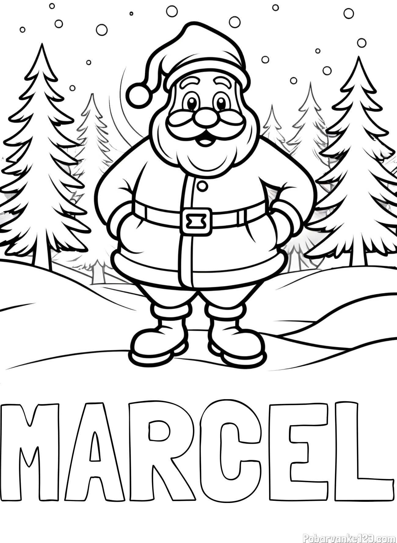 Pobarvanka imena MARCEL in pobarvanka Božička v gozdu