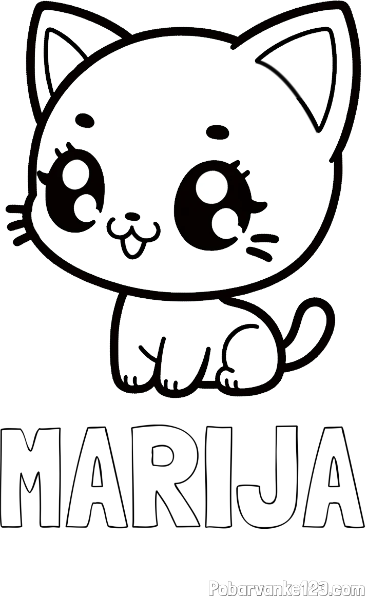 Pobarvanka imena MARIJA in pobarvnaka ljubke muce v anime slogu