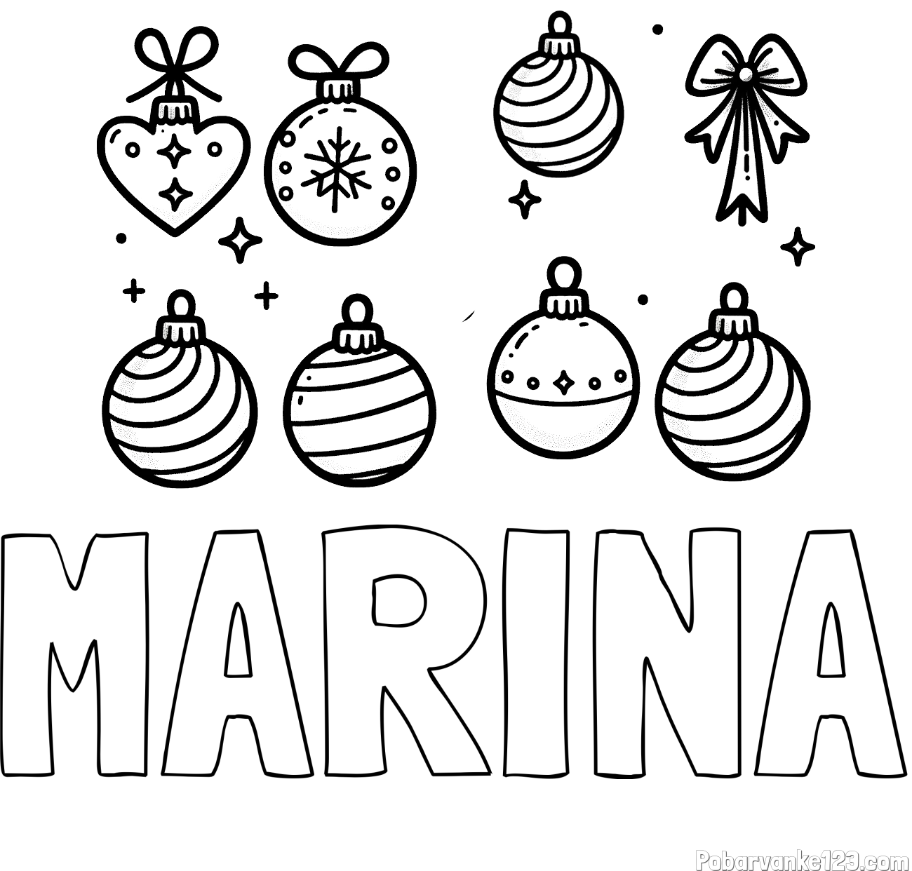 Pobarvanka imena MARINA in pobarvanka božičnih okraskov za na smrečico