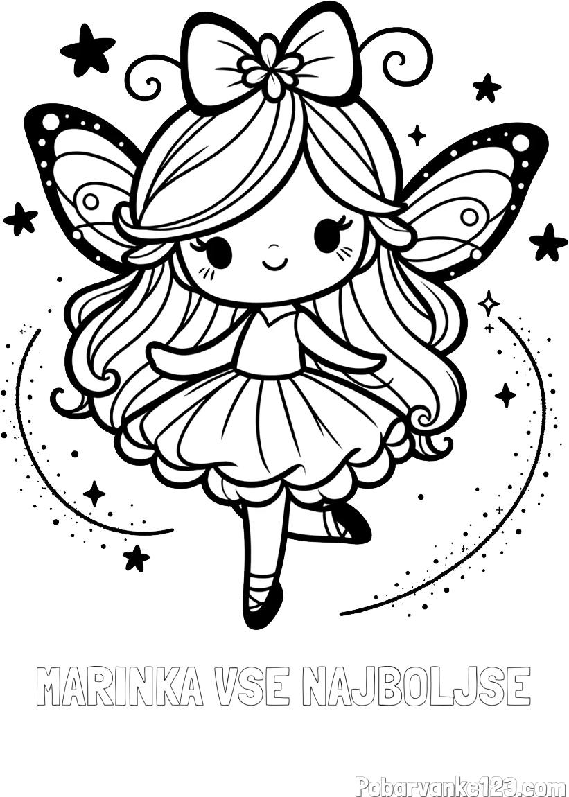 Pobarvanka imena MARINKA VSE NAJBOLJŠE in ljubka čarobna vila