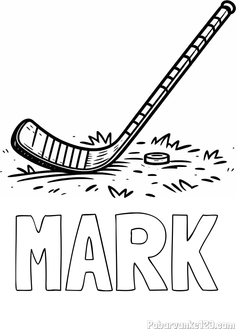Pobarvanka imena MARK in pobarvanka hokejske palice na travi