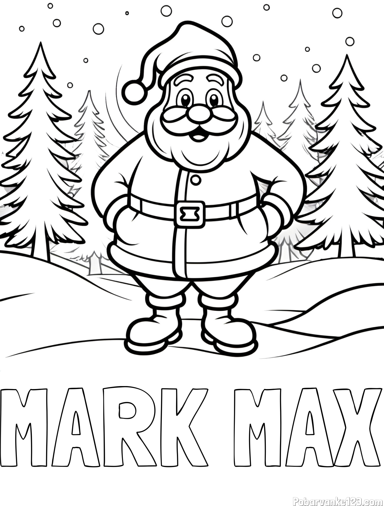 Pobarvanka imena MARK MAX in pobarvanka Božička v gozdu