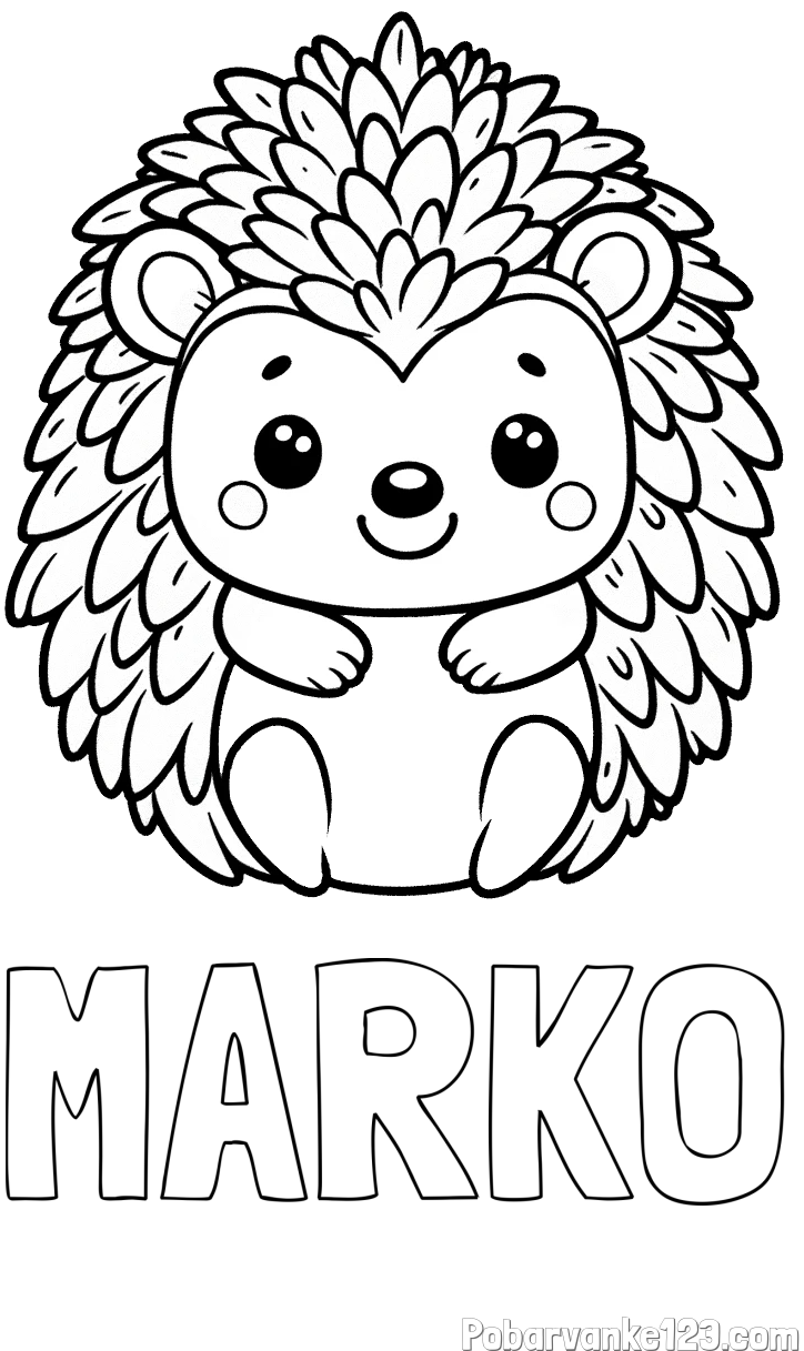 Pobarvanka imena MARKO in pobarvanka prikupnega ježa