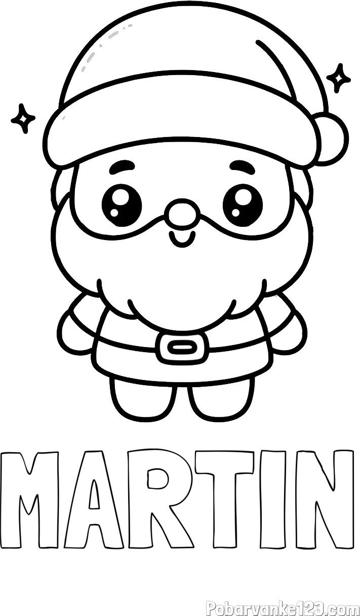 Pobarvanka imena MARTIN in enostavna otroška pobarvanka Božička