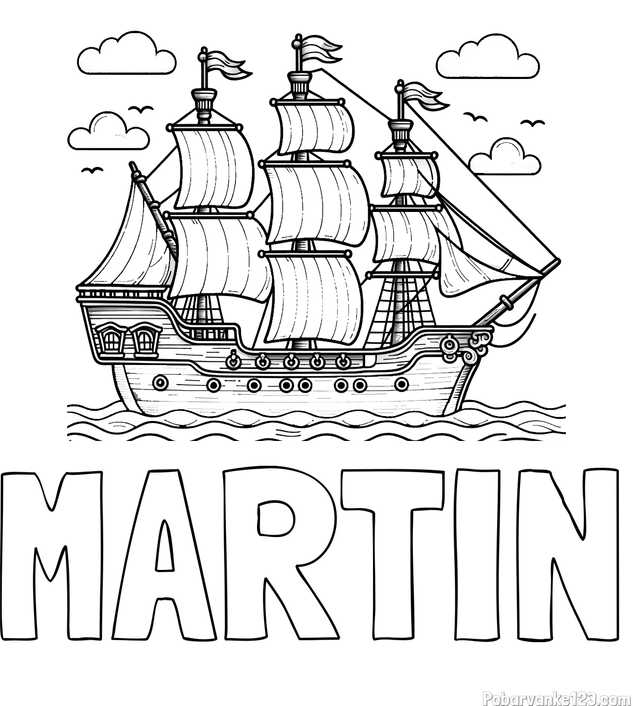 Pobarvanka imena MARTIN in pobarvanka stare gusarske ladje