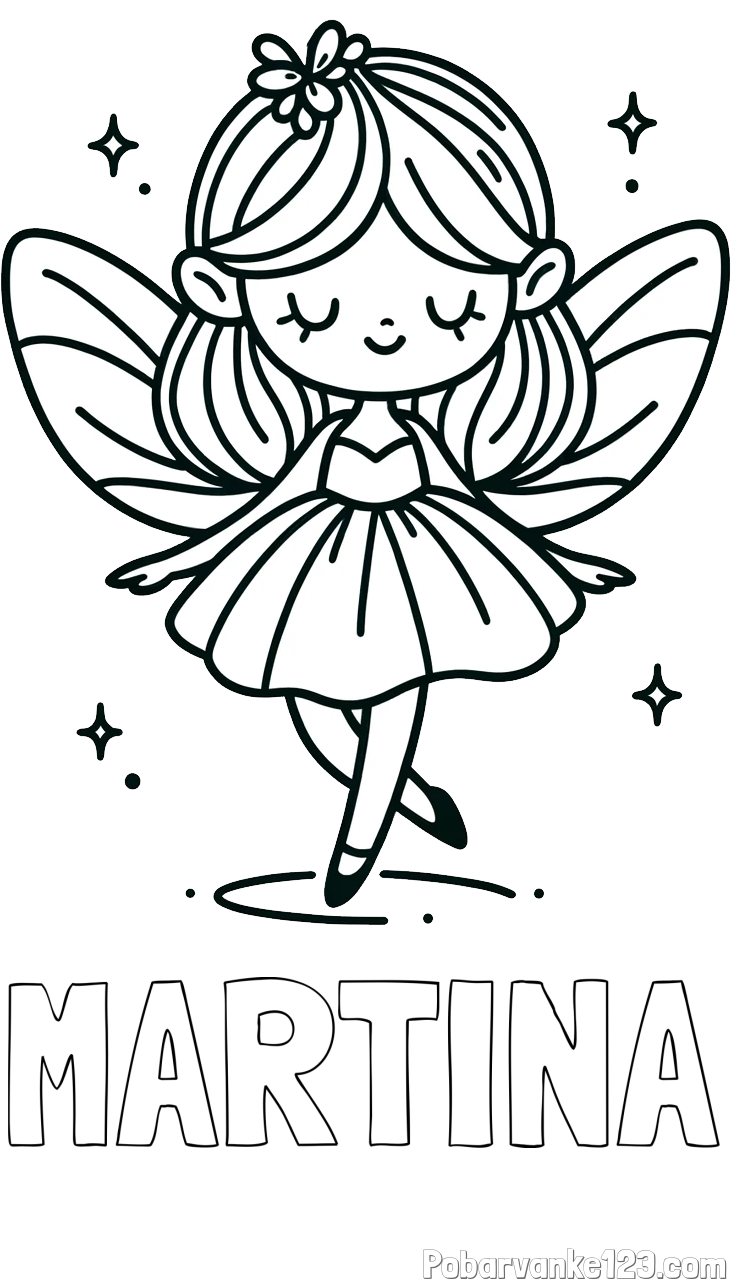 Pobarvanka imena MARTINA in enostavna pobarvanka čarobne vile