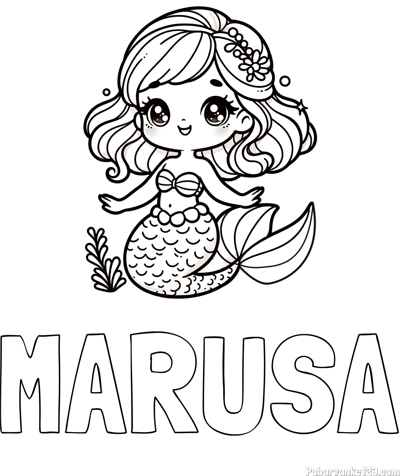 Pobarvanka imena MARUŠA in pobarvanka simpatične morske deklice