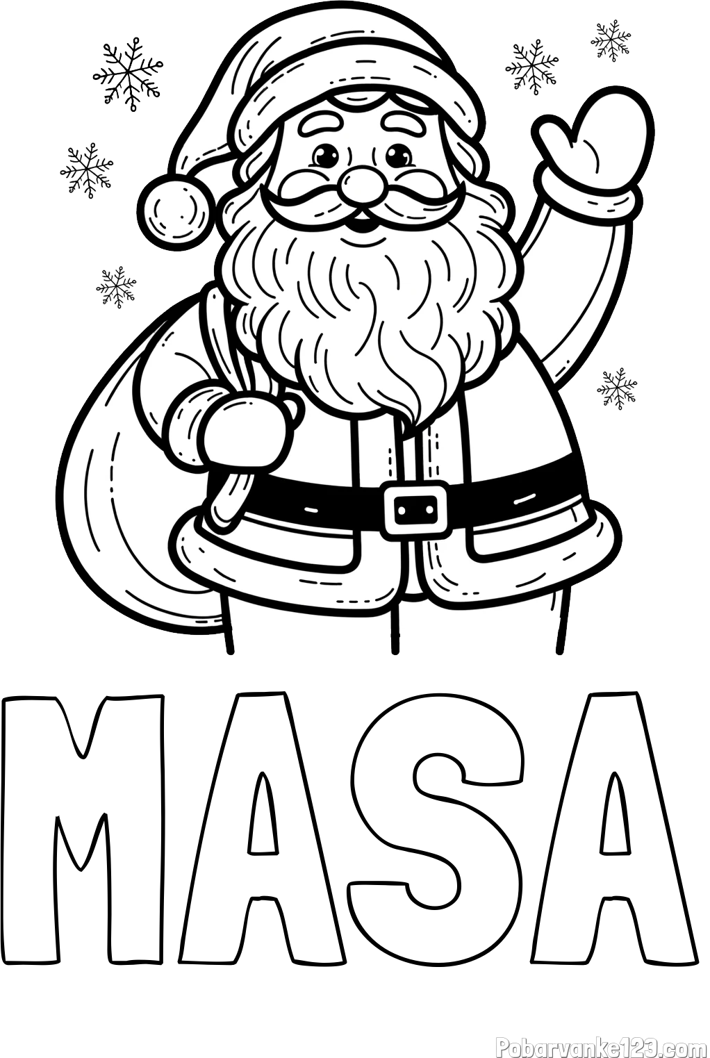Pobarvanka imena MAŠA in pobarvanka nasmejanega Božička s polno vrečo daril