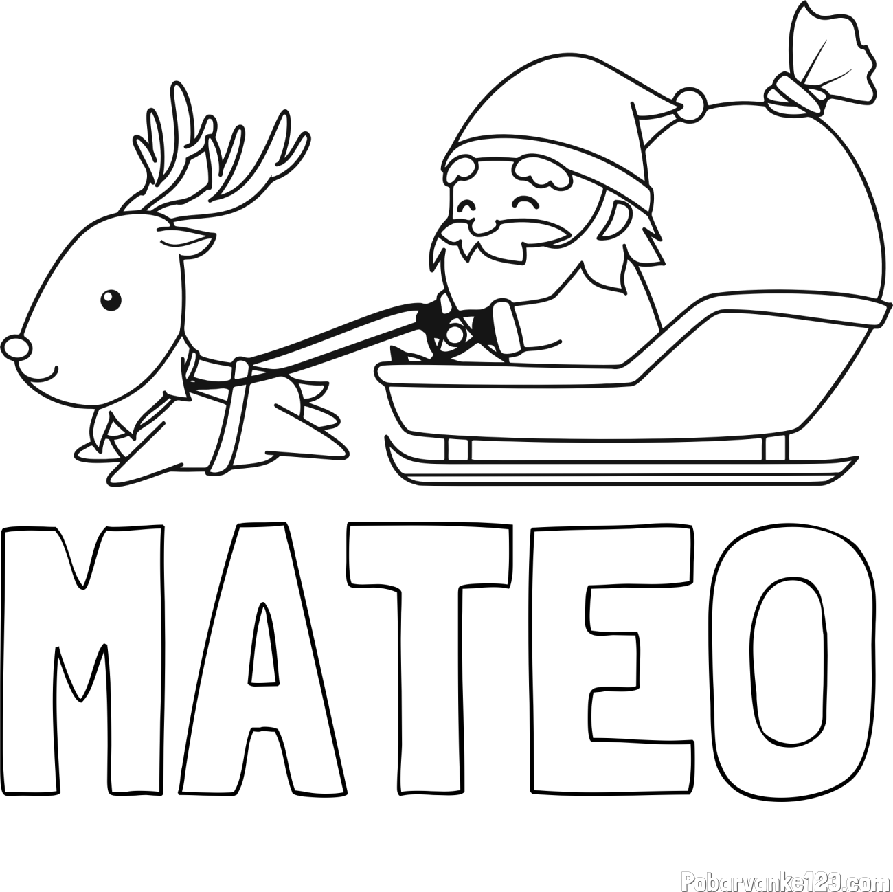 Pobarvanka imena MATEO in pobarvanka Božička na saneh ter jelenčka Rudolfa