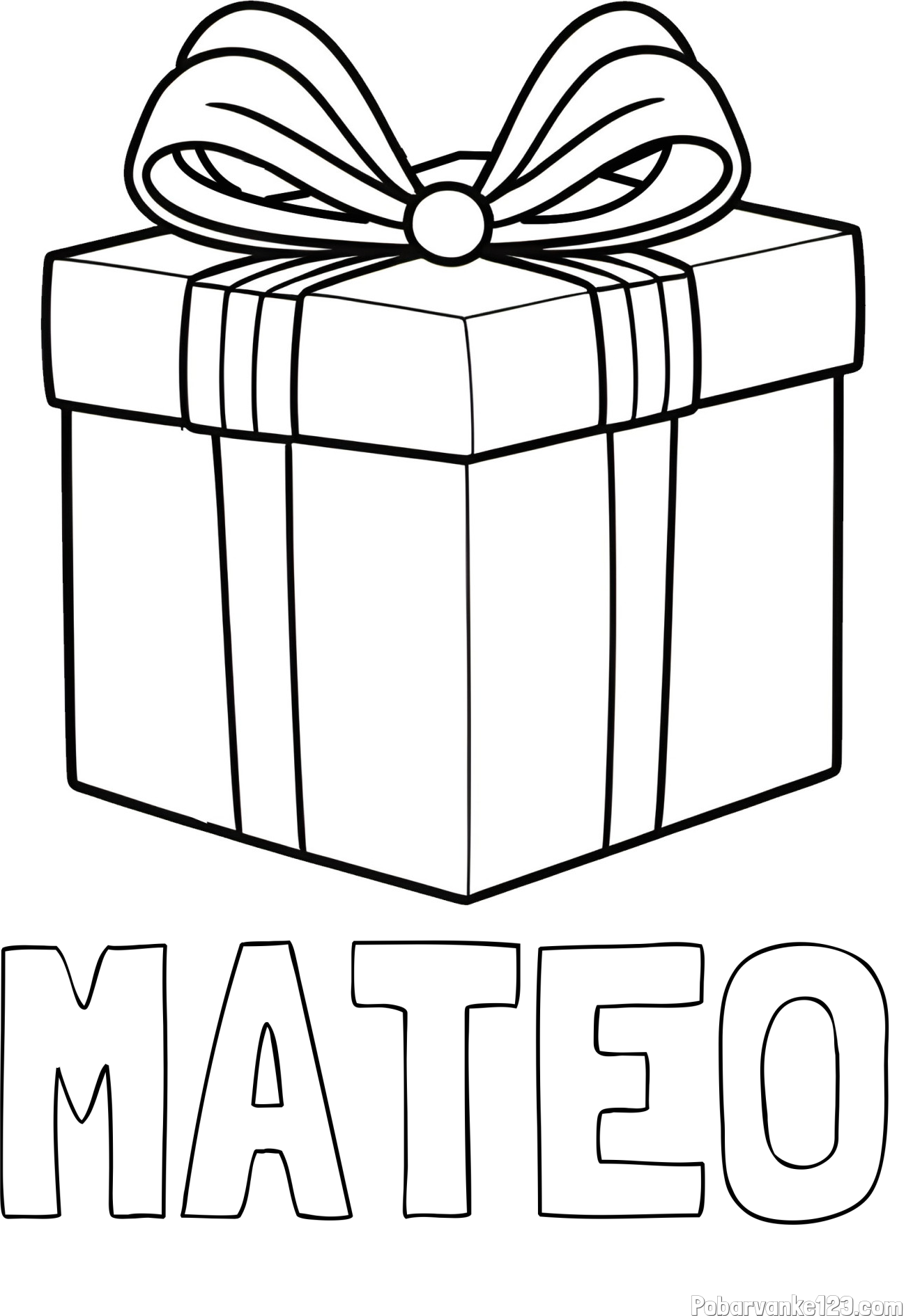 Pobarvanka imena MATEO in pobarvanka darila s pentljo