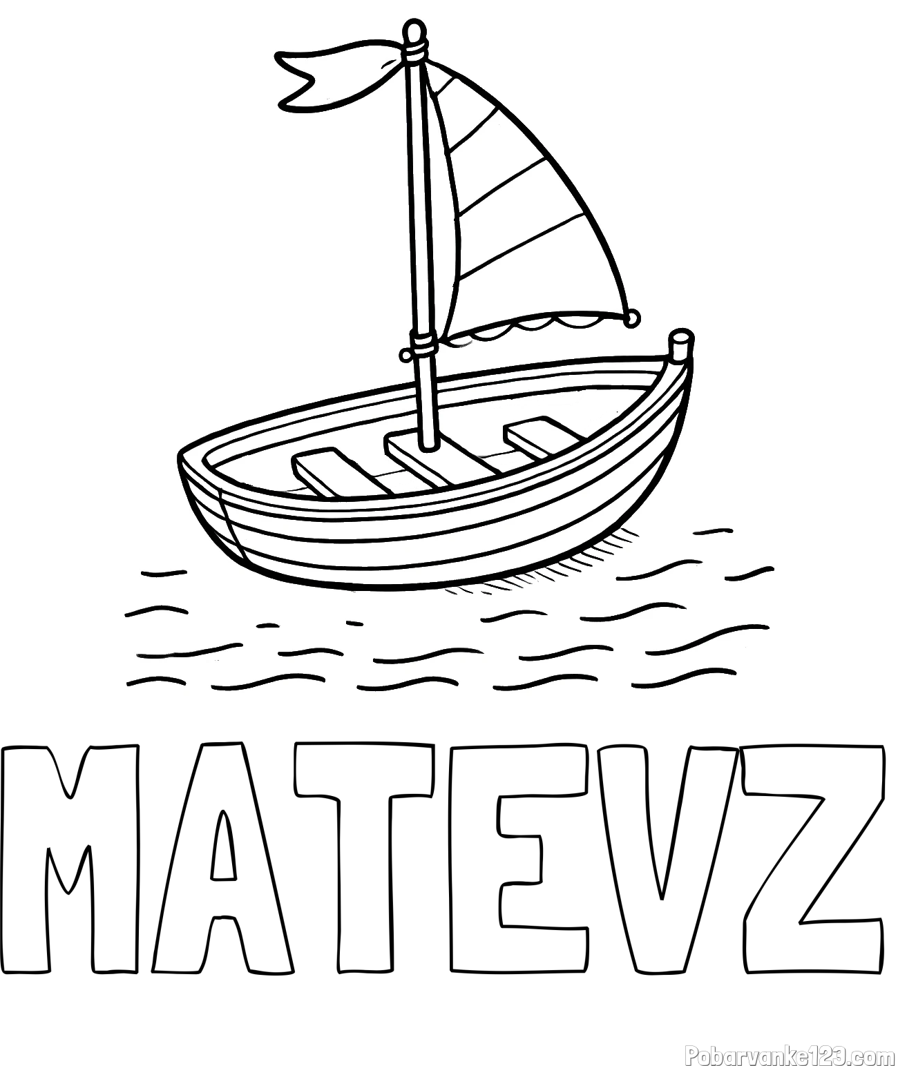 Pobarvanka imena MATEVŽ in preprosta pobarvanka ladjice