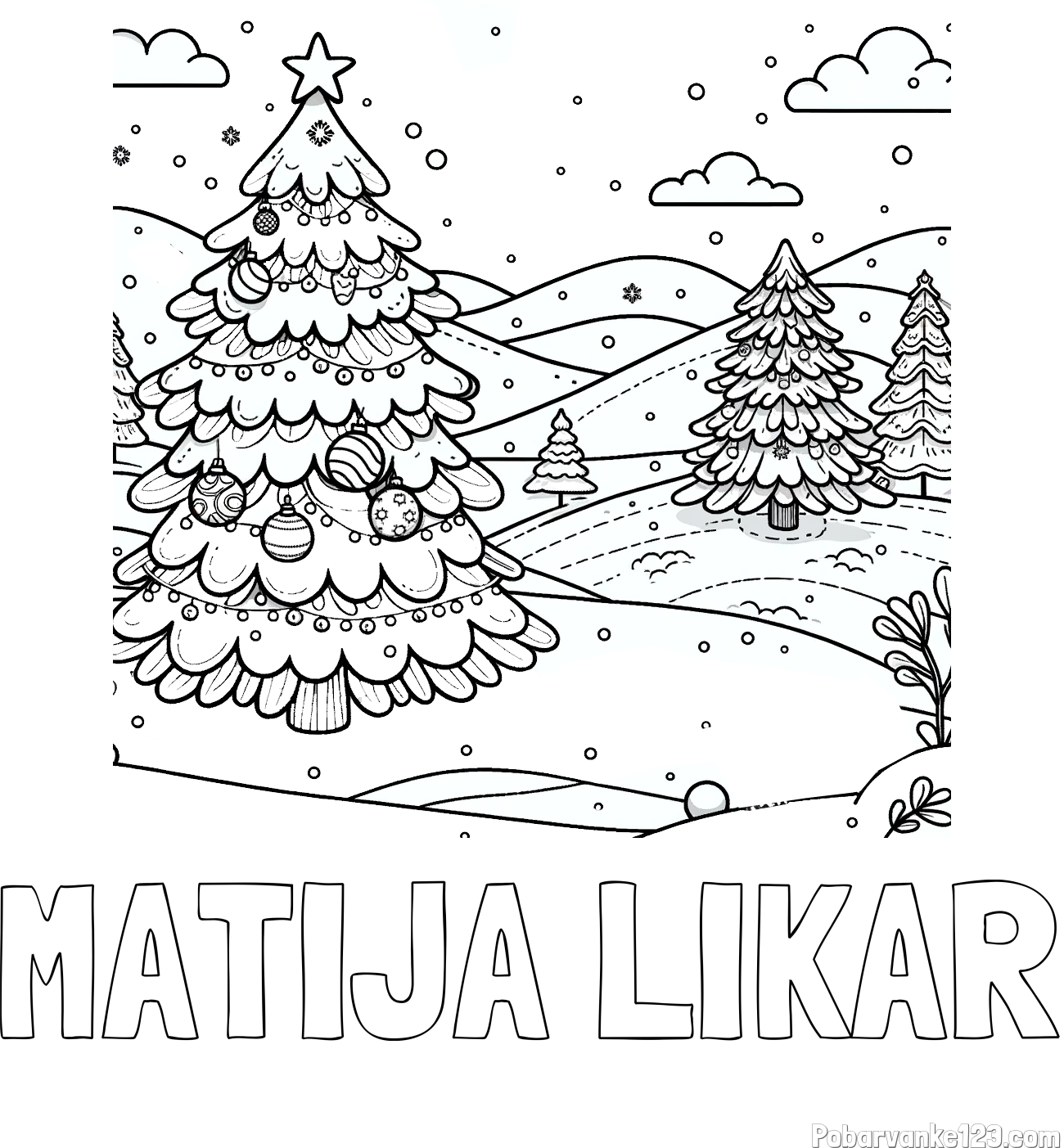 Pobarvanka imena MATIJA LIKAR in pobarvanka božične smrečice v naravi