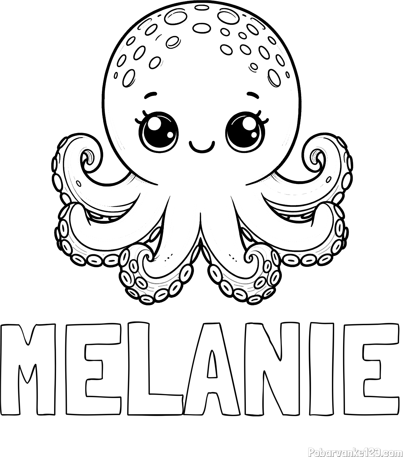 Pobarvanka imena MELANIE in otroška pobarvanka ljubke hobotnice