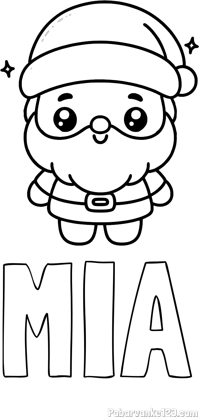 Pobarvanka imena MIA in enostavna otroška pobarvanka Božička