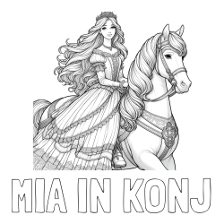 Online izdelana pobarvanka - Pobarvanka imena MIA IN KONJ in pobarvanka nasmejana princese na konju