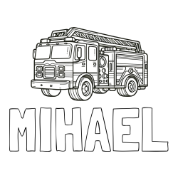 Online izdelana pobarvanka - Pobarvanka imena MIHAEL in pobarvanka gasilskega avta z veliko podrobnostmi