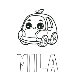 Online izdelana pobarvanka - Pobarvanka imena MILA in pobarvanka ljubkega avtomobila