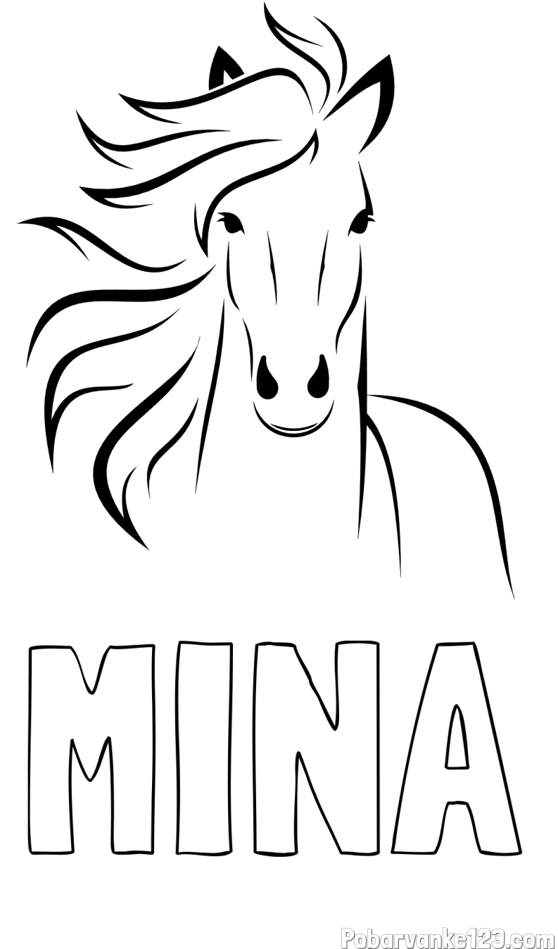 Pobarvanka imena MINA in lepa pobarvanka konja