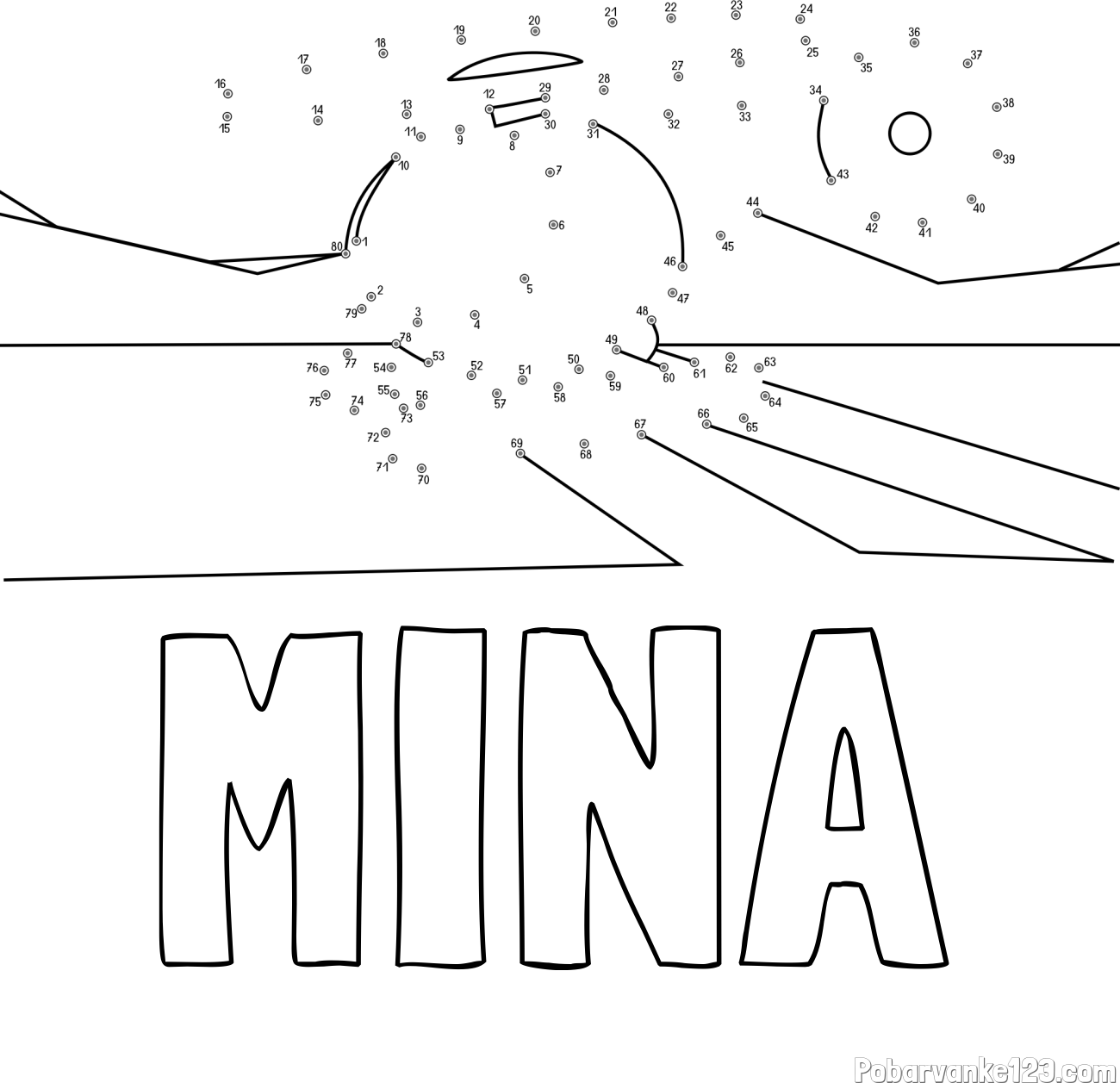 Pobarvanka imena MINA in pobarvanka helikopterja - poveži številke