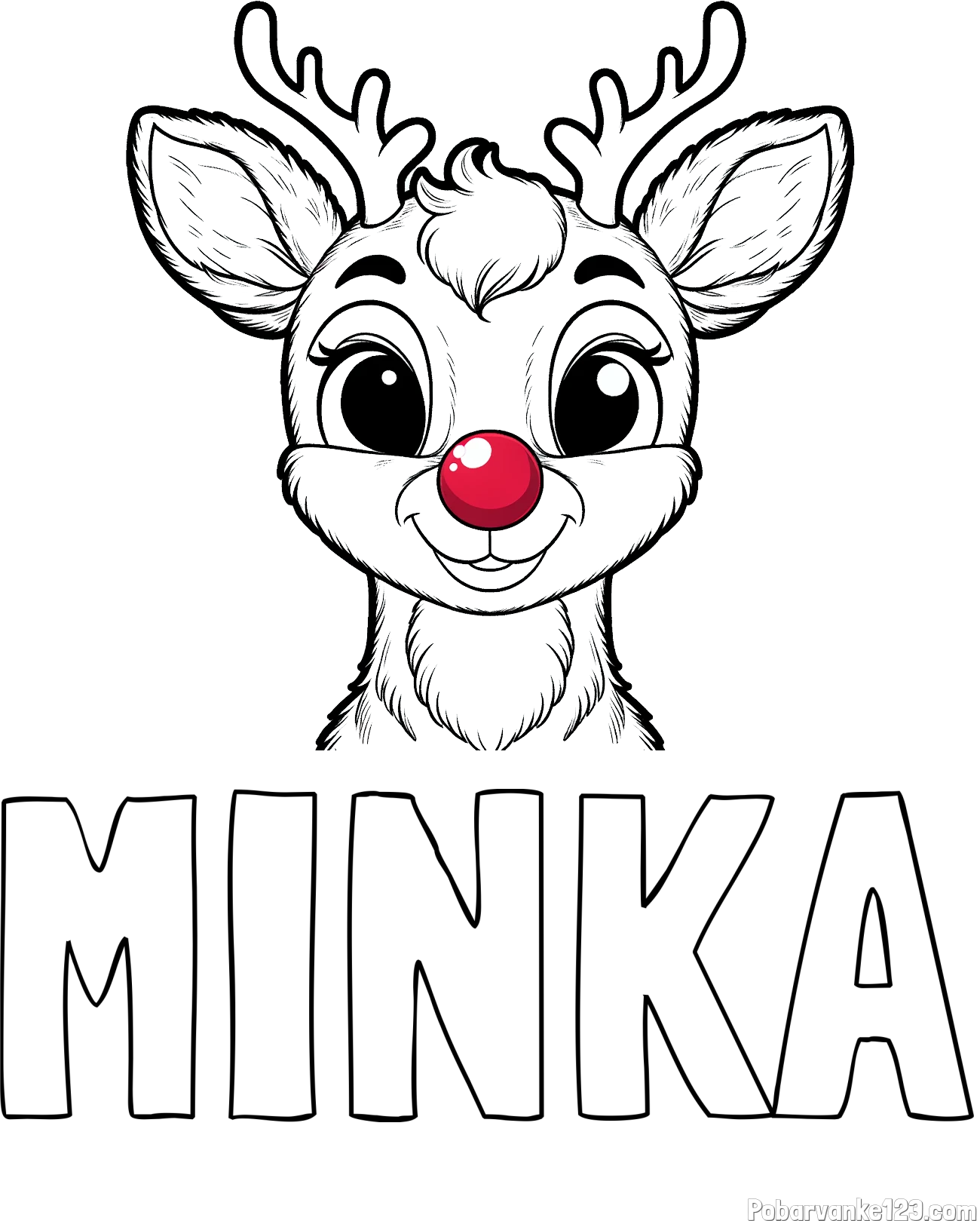 Pobarvanka imena MINKA in otroška pobarvanka simpatičnega jelenčka Rudolfa