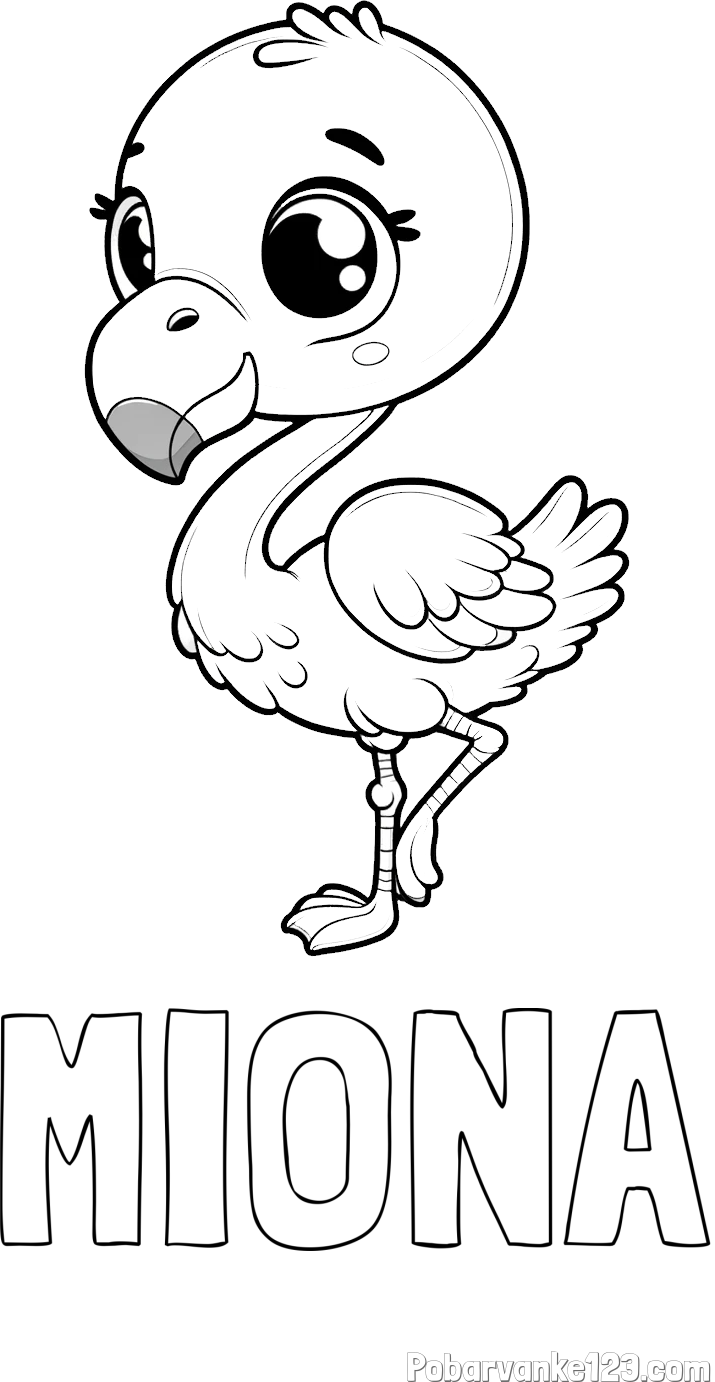 Pobarvanka imena MIONA in otroška pobarvanka flaminga