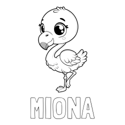 Online izdelana pobarvanka - Pobarvanka imena MIONA in otroška pobarvanka flaminga