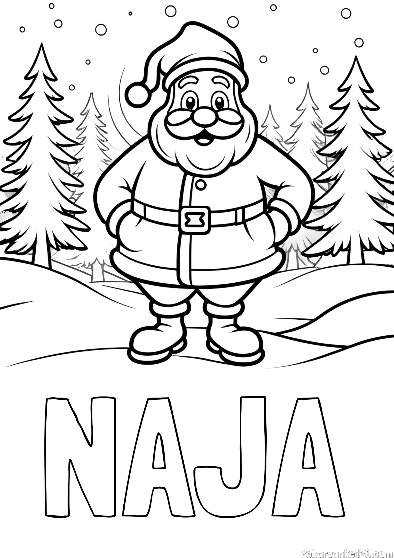 Pobarvanka imena NAJA in pobarvanka Božička v gozdu