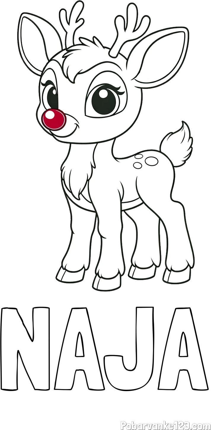 Pobarvanka imena NAJA in pobarvanka nasmejanega jelenčka Rudolfa
