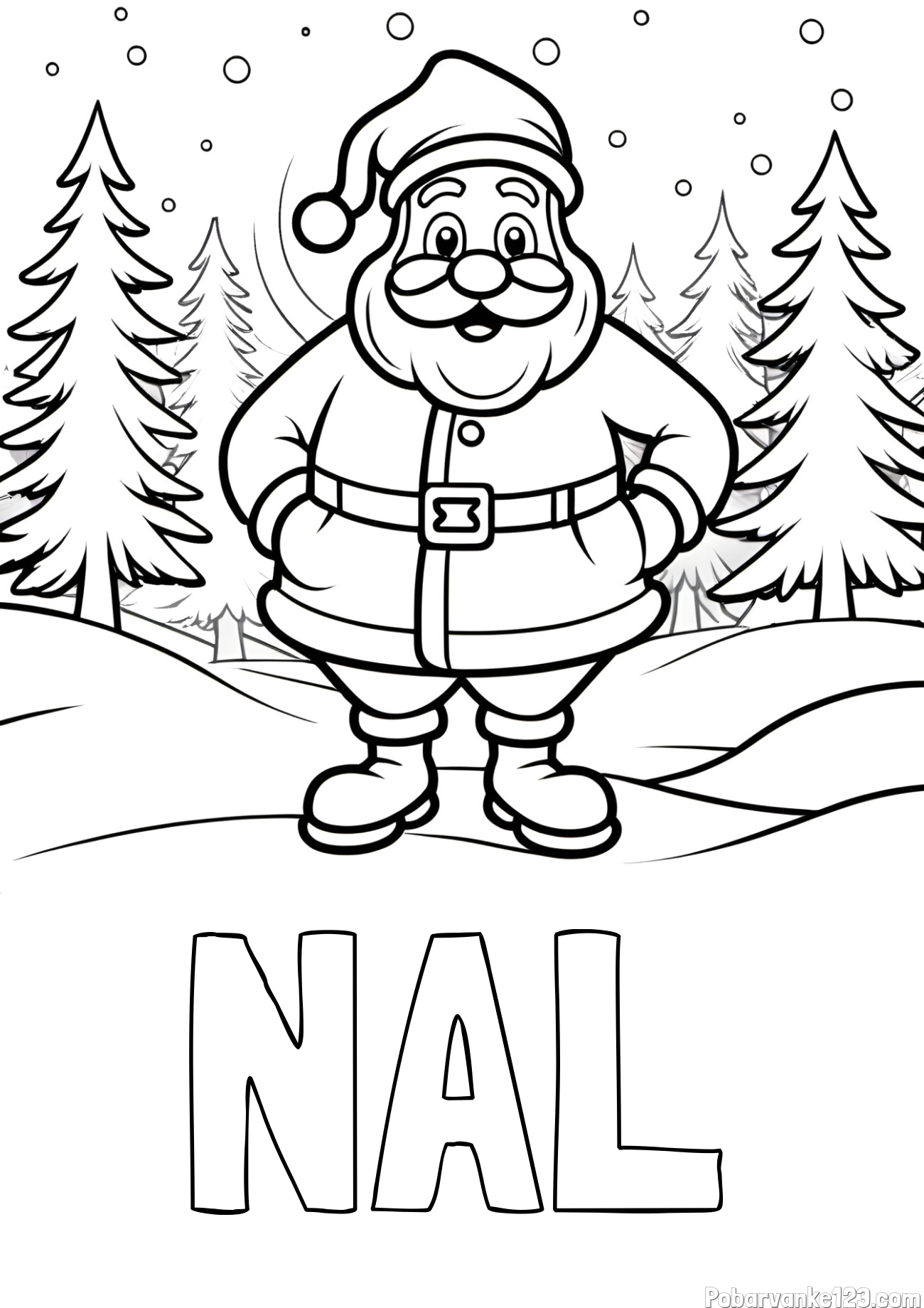 Pobarvanka imena NAL in pobarvanka Božička v gozdu