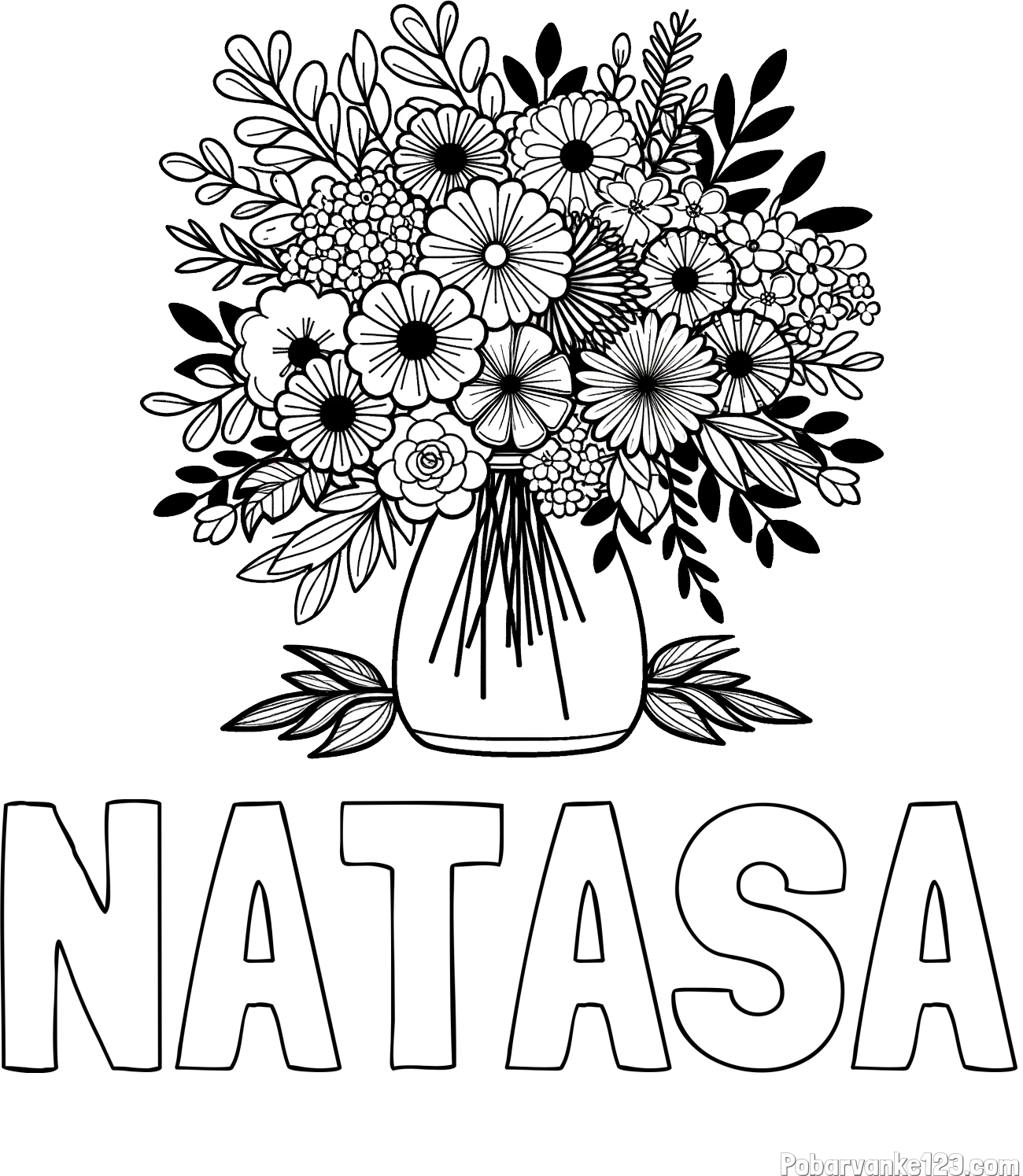 Pobarvanka imena NATAŠA in pobarvanka veliekga šopka rož