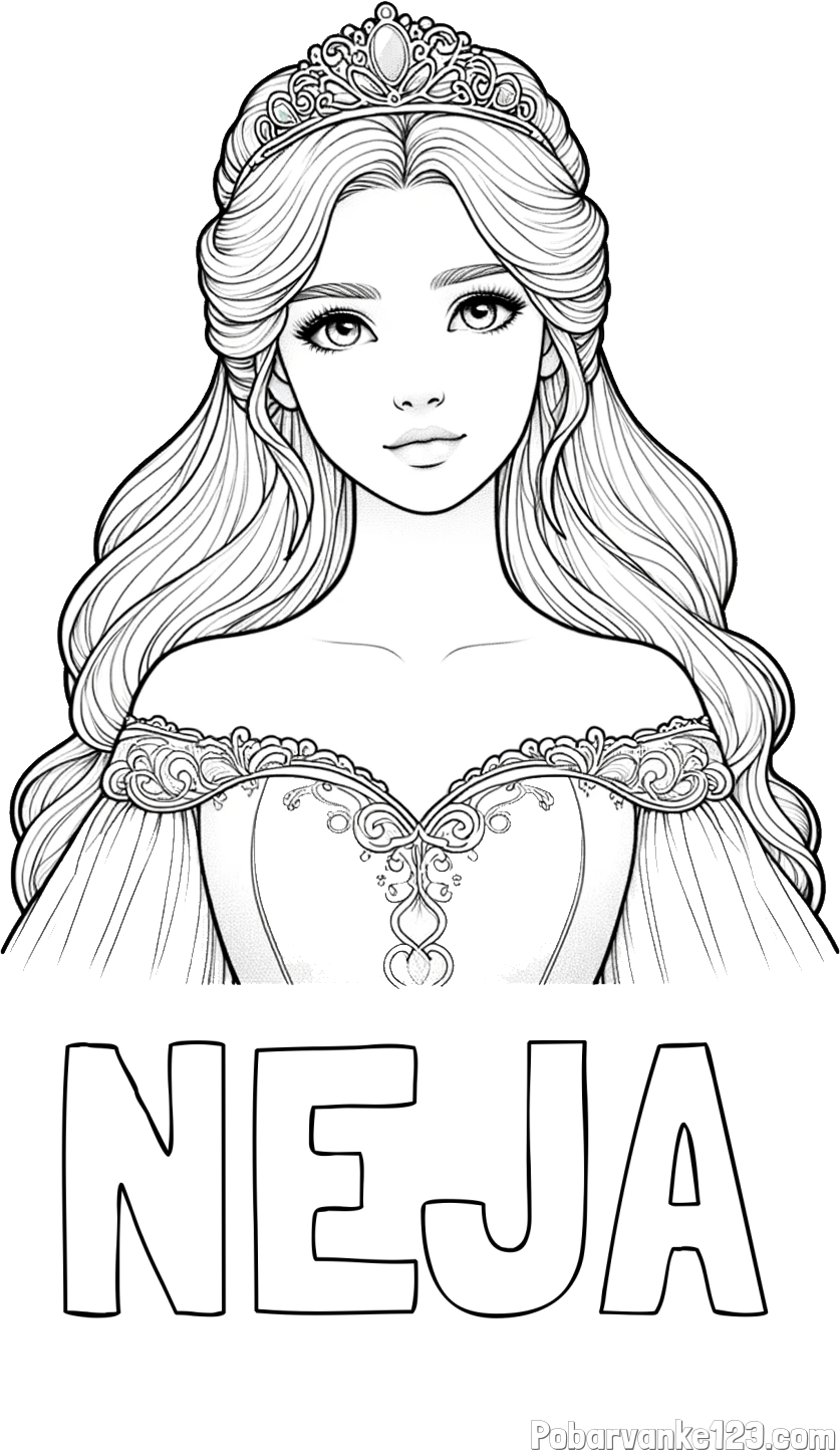 Pobarvanka imena NEJA in pobarvanka realistične princese