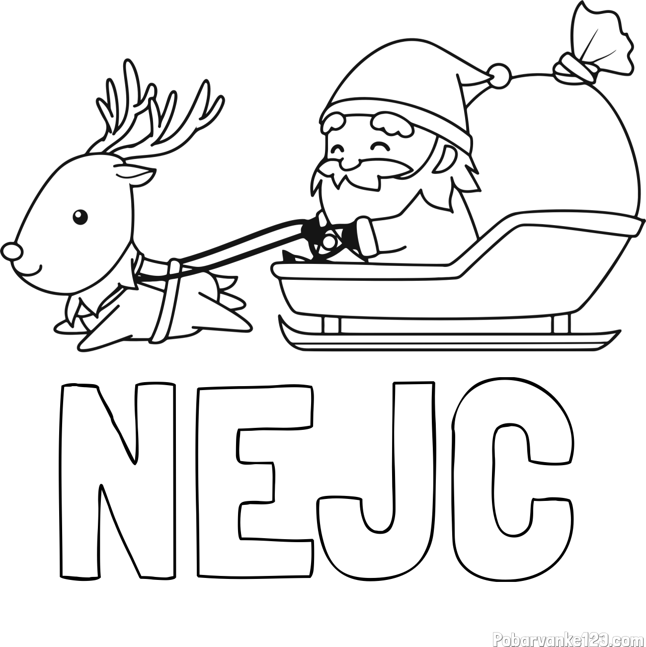 Pobarvanka imena NEJC in pobarvanka Božička na saneh ter jelenčka Rudolfa