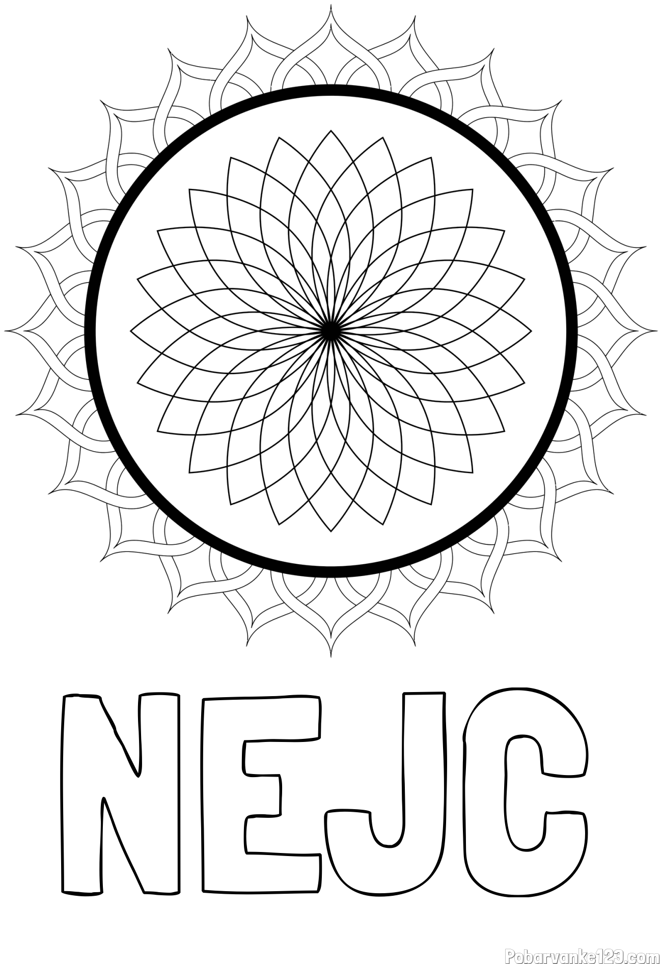 Pobarvanka imena NEJC in pobarvanka mandale 2