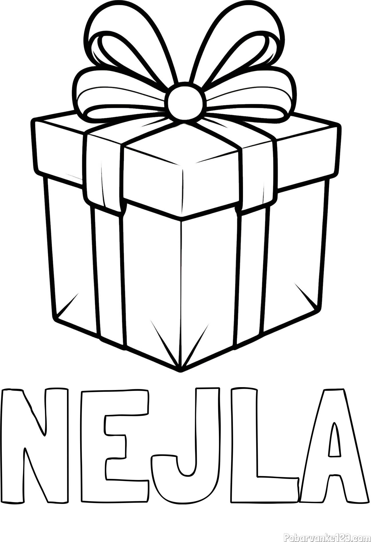 Pobarvanka imena NEJLA in pobarvanka darilne škatle s pentljo