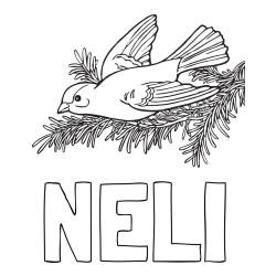 Online izdelana pobarvanka - Pobarvanka imena NELI in pobarvanka ptice na vejici