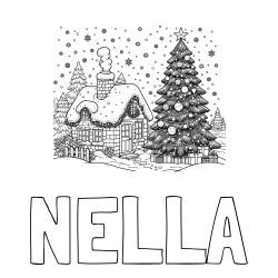 Online izdelana pobarvanka - Pobarvanka imena NELLA in pobarvanka zasnežene hiške na božično noč