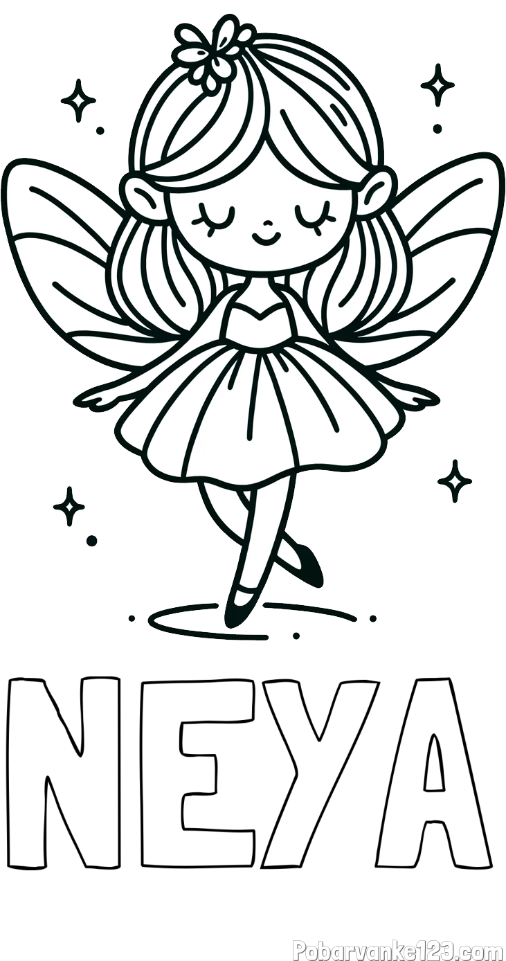 Pobarvanka imena NEYA in enostavna pobarvanka čarobne vile