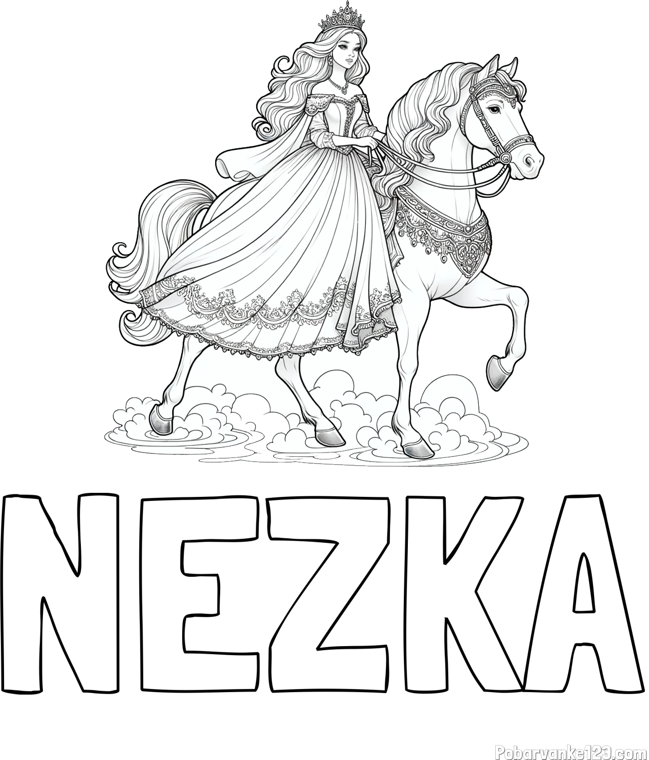 Pobarvanka imena NEŽKA in pobarvanka princese na konju