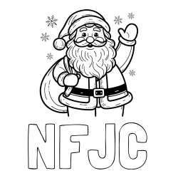 Online izdelana pobarvanka - Pobarvanka imena NFJC in pobarvanka nasmejanega Božička s polno vrečo daril
