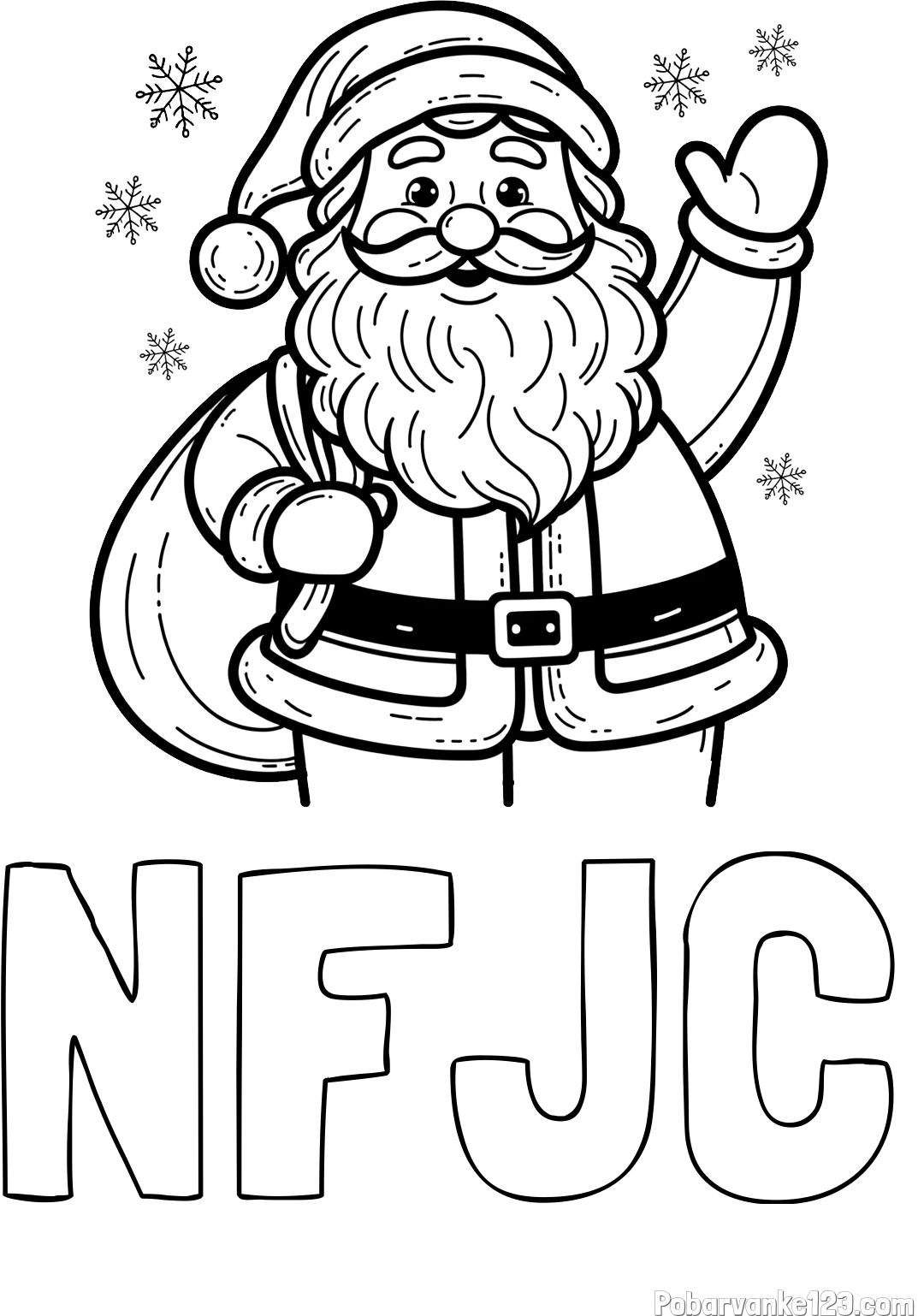 Pobarvanka imena NFJC in pobarvanka nasmejanega Božička s polno vrečo daril