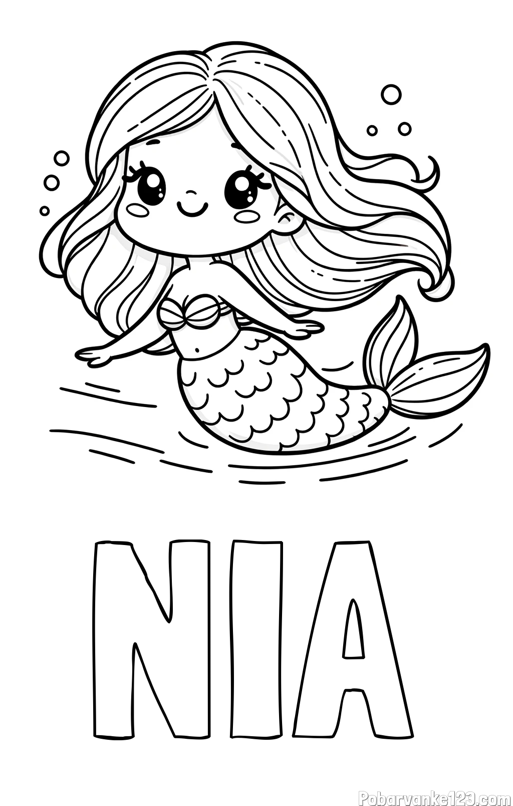 Pobarvanka imena NIA in pobarvanka ljubke morske deklice
