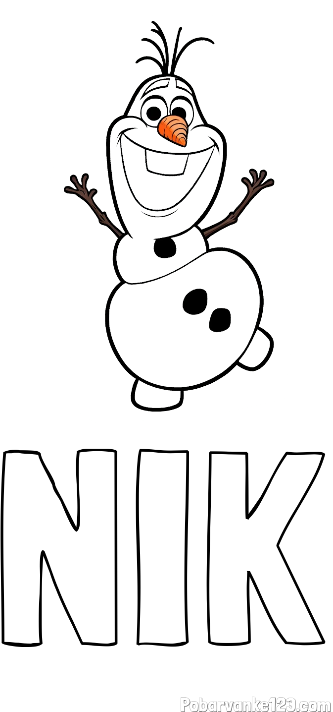 Pobarvanka imena NIK in pobarvanka ljubkega snežaka Olaf