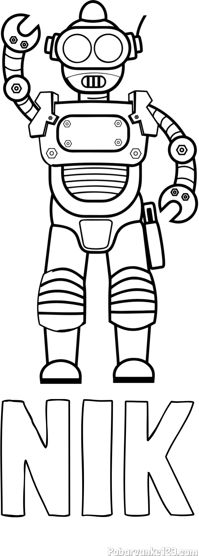 Pobarvanka imena NIK in pobarvanka robota, ki pozdravlja