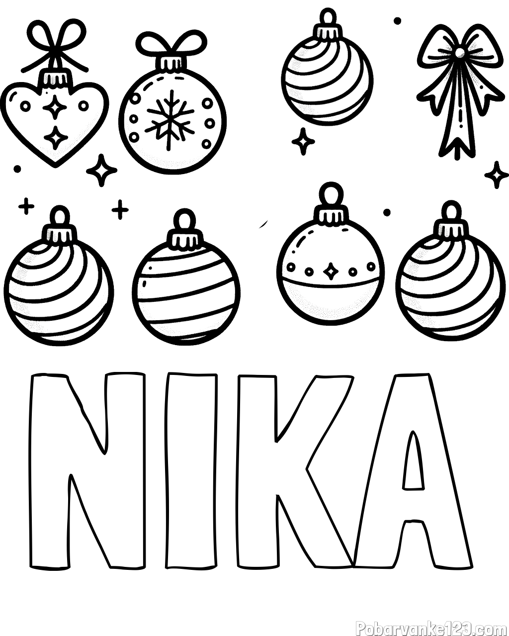 Pobarvanka imena NIKA in pobarvanka božičnih okraskov za na smrečico
