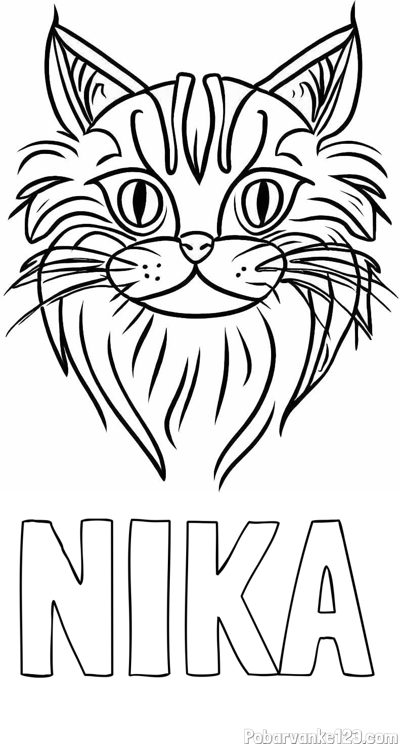 Pobarvanka imena NIKA in pobarvanka mačje glave