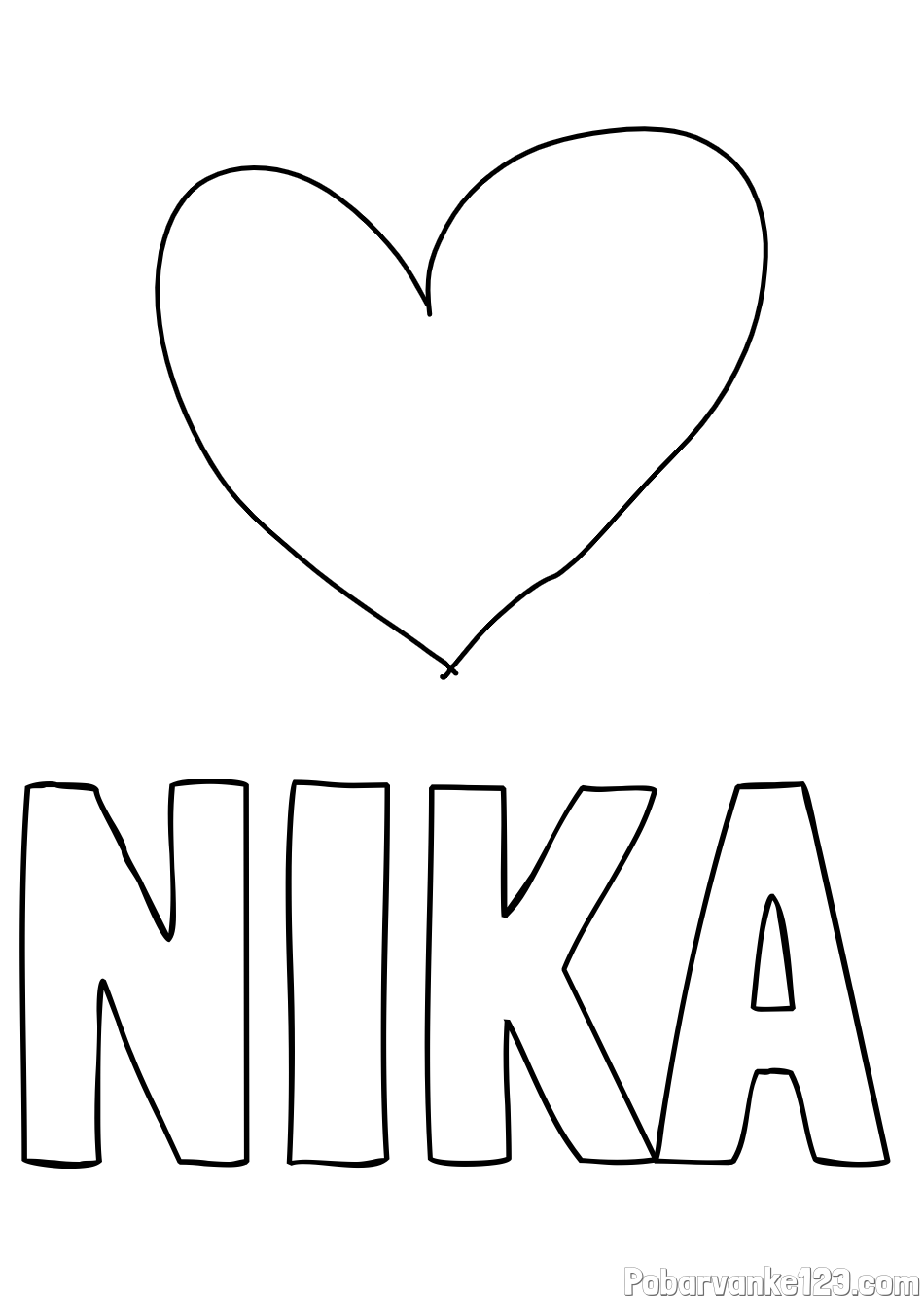 Pobarvanka imena NIKA in srček