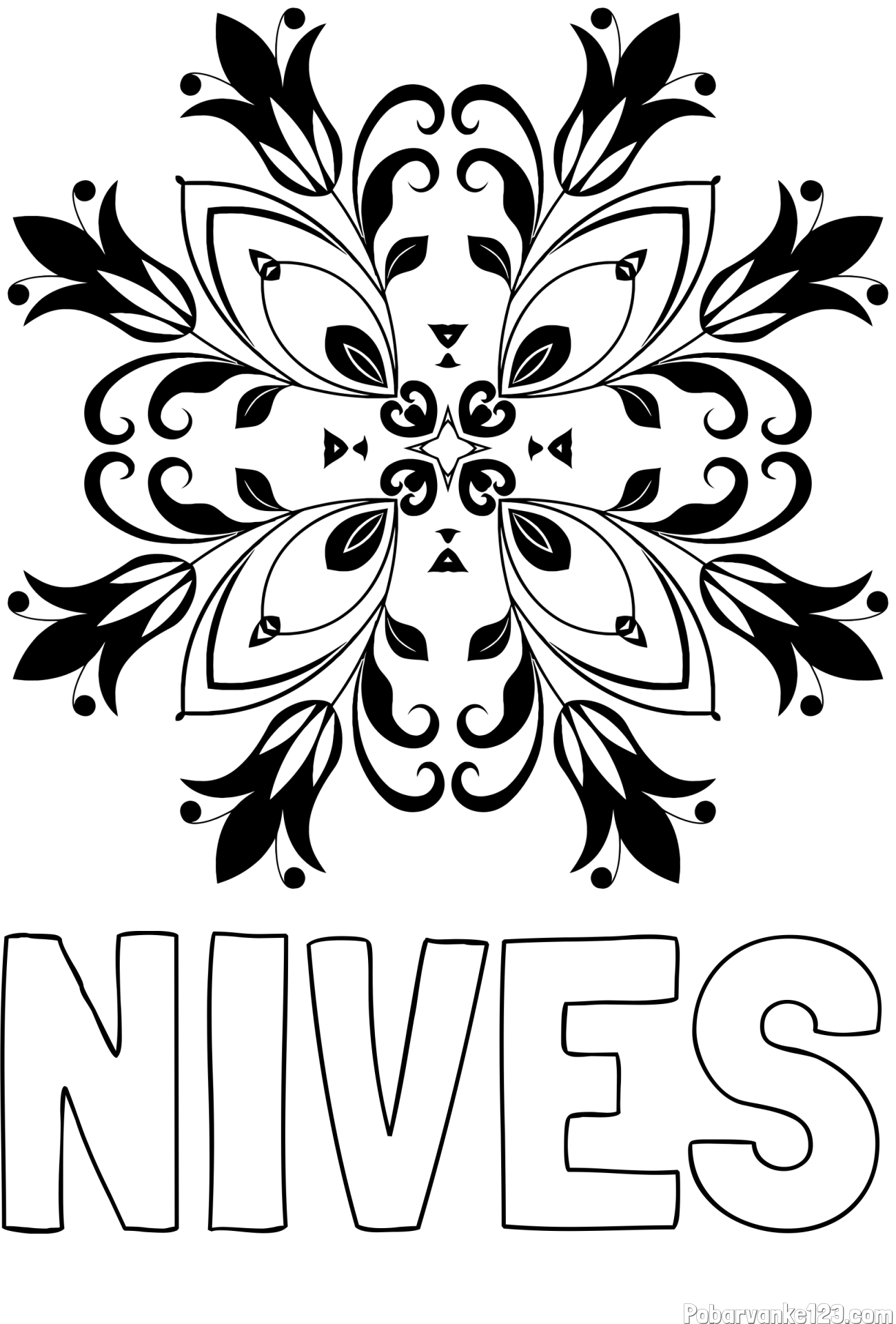 Pobarvanka imena NIVES in pobarvanka mandale (cvetovi)