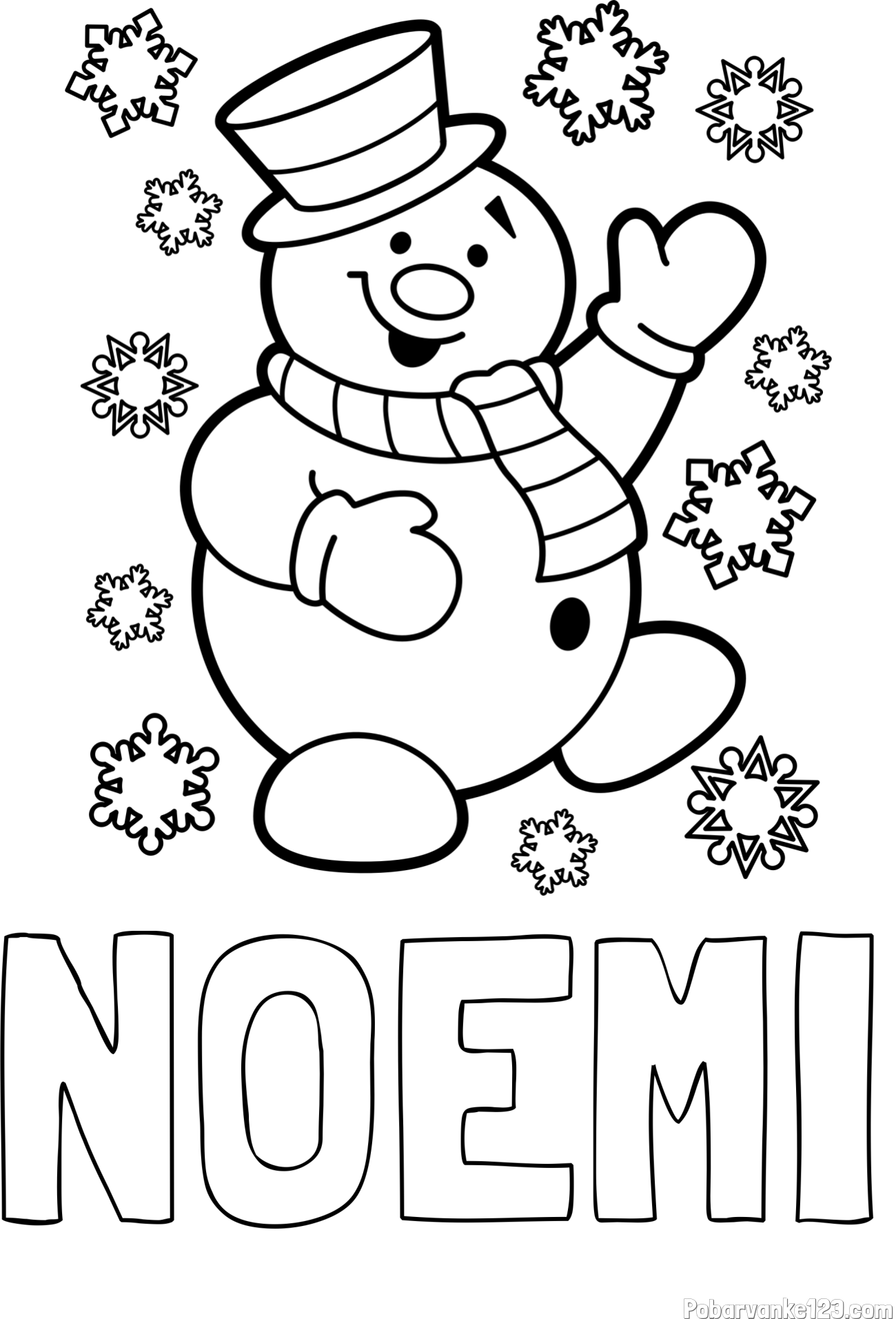Pobarvanka imena NOEMI in pobarvanka veselega snežaka